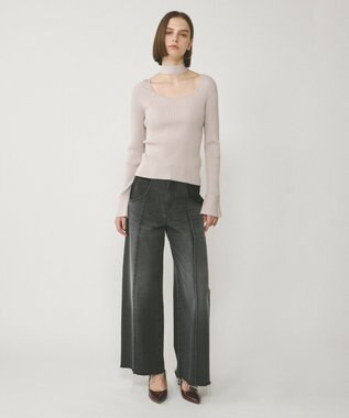 GRACE CONTINENTAL ボウタイリブニットトップ ライトグレー