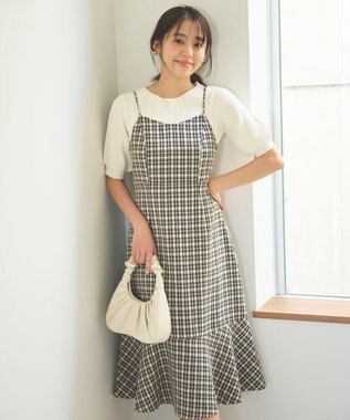 Feroux 【セットアイテム・洗える】パフスリーブニット×キャミソール ワンピース ブラック系2