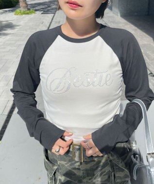 WEGO ラインストーンサイドドロストラグランロンT ブラック