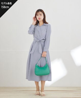 Tiaclasse カシュクールシャツワンピース ネイビーストライプ