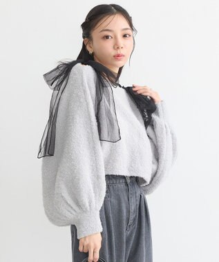 earth music&ecology チュール肩リボンニットプルオーバー Gray