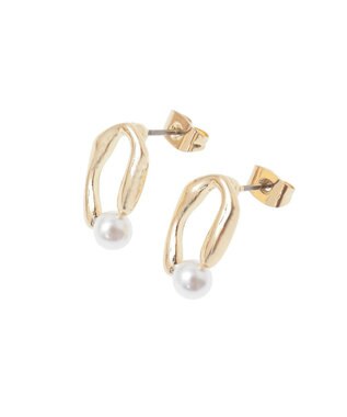 AMERICAN HOLIC パールオーバルフレームピアス Gold