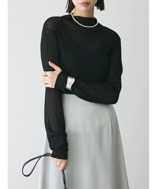 Green Parks AnriettMusee ラメ切替スリーブリブシアーニット Black