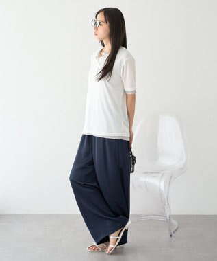 earth music&ecology シアーレイヤード風5分袖プルオーバー Off White