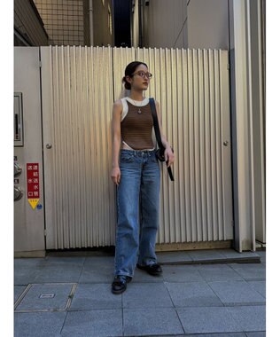 Green Parks デザインヘム配色ニットタンクトップ Brown