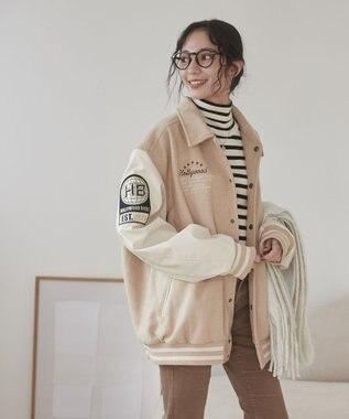 WEGO 【ユニセックス着用ITEM/SMLサイズ展開】メルトンワッペンスタジャン ベージュ