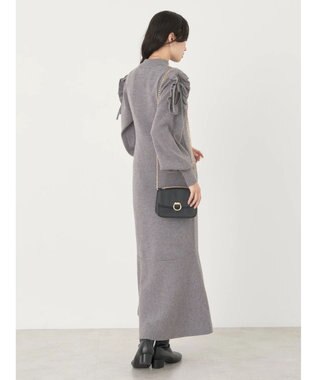 earth music&ecology 袖シアーフリルニットワンピース Gray