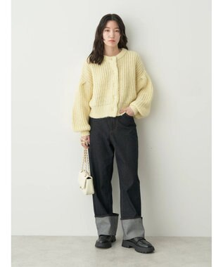 earth music&ecology ヘアリーショートニットカーディガン Light Yellow