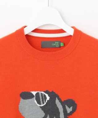 PW CIRCULUS 【WOMEN】【洗える】ベアフェイスモチーフ クルーネック ニット オレンジ系