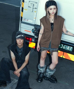 WEGO 【ユニセックス着用ITEM】ショートノースリーブZIPパーカー ブラウン