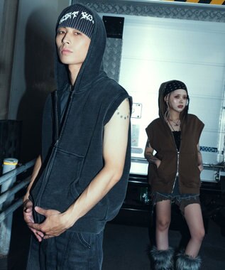 WEGO 【ユニセックス着用ITEM】ショートノースリーブZIPパーカー ブラウン