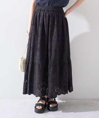 earth music&ecology シフリー刺繍スカート Black