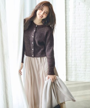 ANY SIS 【前後着用可】スパークルシャギー カーディガン ブラウン