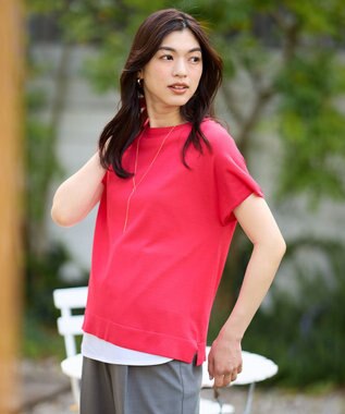 ANY 【接触冷感/UVカット/抗菌防臭/手洗い可/アンチピリング】ファンクションフレンチスリーブニット ピンク