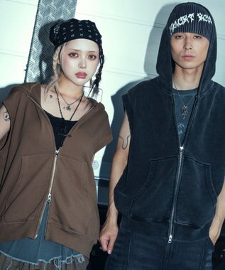 WEGO 【ユニセックス着用ITEM】ショートノースリーブZIPパーカー ブラウン