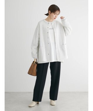 Green Parks 裏起毛ミディ丈ドットボタンカーディガン Gray Mixture