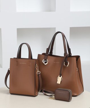 style code 【MERCURYDUO/マーキュリーデュオ】限定3点セット　①キーリング付両アオリハンドバッグ、②縦長ショルダーバッグパスポート入れ、③Wファスナースマートキーケース キャメル