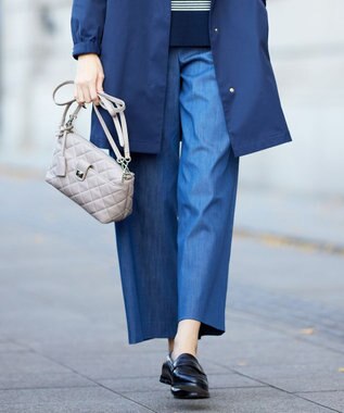 J.PRESS LADIES 【洗える】セルロースシャンブレー セミワイド マリン パンツ ブルー系