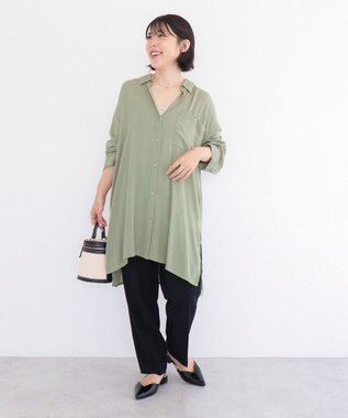 Green Parks Ｉ　ターンバック長袖レーヨンチュニック Khaki