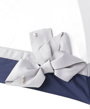 MOONBAT ランバン オン ブルー 晴雨兼用日傘 長傘 切り継ぎビジューリボン 遮光 遮熱 UV オフホワイト