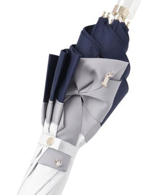 MOONBAT ランバン オン ブルー 晴雨兼用日傘 長傘 切り継ぎビジューリボン 遮光 遮熱 UV オフホワイト