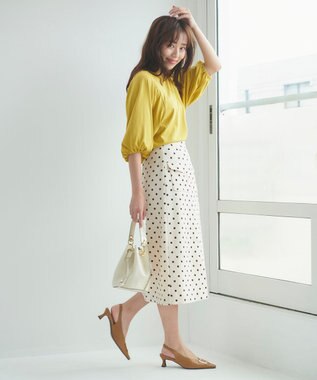 Feroux 【UVケア】バックリボンボリュームスリーブ Tシャツ 黄緑系