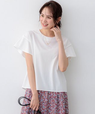 組曲 【WEB限定】プレーティング天竺フリルスリーブ Tシャツ アイボリー系