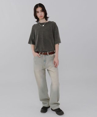 WEGO 【ウエスト調整可】ストレートデニムパンツ デニム淡加工色