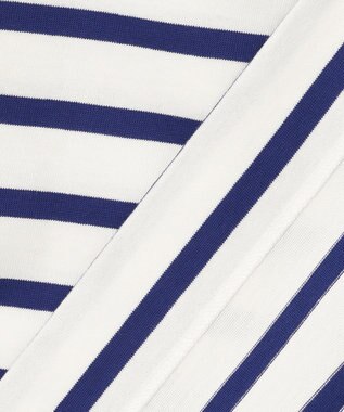 自由区 L 【洗える】コットンボーダー ボートネックカットソー ダルブルー系1