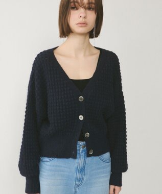GRACE CONTINENTAL ワッフルショートニットカーディガン ネイビー