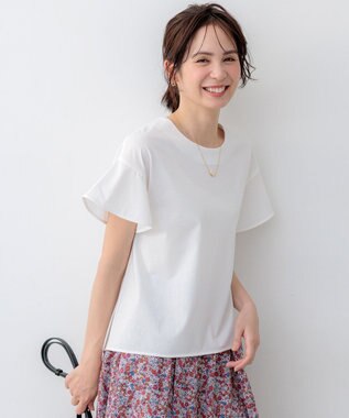 組曲 【WEB限定】プレーティング天竺フリルスリーブ Tシャツ アイボリー系