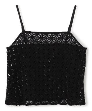 UNFILO L 【2点セット】ラッセルレース キャミレイヤード Tシャツ ブラック