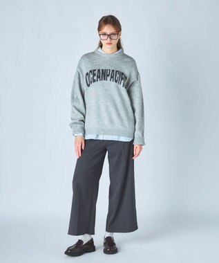 OP／FILA 【ocean pacific】ロゴ入りクルーニット 杢グレー