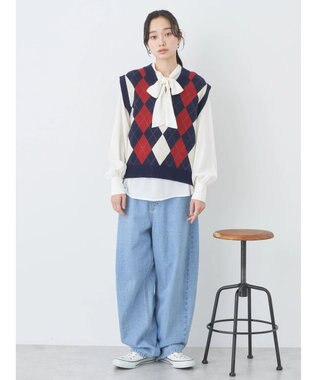 earth music&ecology アーガイルニットベスト Navy