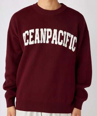 OP／FILA 【ocean pacific】サガラ刺しゅうロゴクルーニット/メンズ ワインレッド