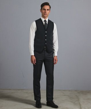 GOTAIRIKU 体温調整に【洗える/チクチクしにくい/ピリングしにくい】イタリア糸 ハイゲージ ベスト_WOOL100% ブラック×グレー細チェック