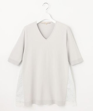 自由区 【洗える】クレープストレッチ バックレース ニット ライトグレー系