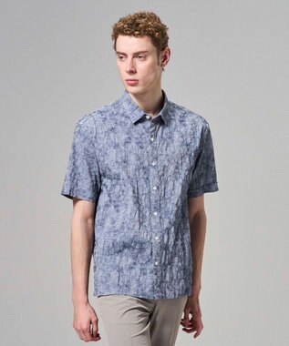 JOSEPH HOMME 【新型】アブストラクトジャガードストレッチ 　レギュラーカラー半袖シャツ スカイブルー系