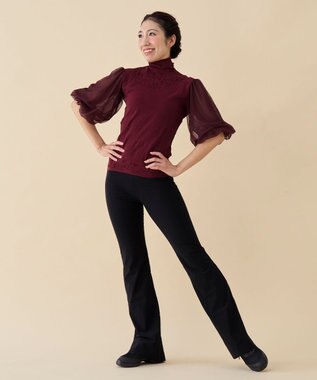 Chacott 【ノーソーイングニット】チュールスリーブハイネックトップ ガーネット