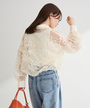 Green Parks オーガン刺繍比翼シャツ Ecru