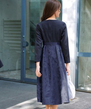 Tiaclasse フラワージャガードドッキングワンピース ネイビー