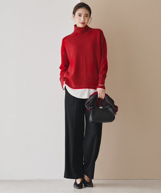 ICB ウォッシャブルライトウール ストレートパンツ ブラック