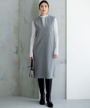 組曲 ホールガーメント ハイネックニット ライトグレー系