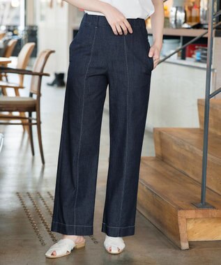  【おのののかさん着用】TCデニム切替ワイドストレートパンツ