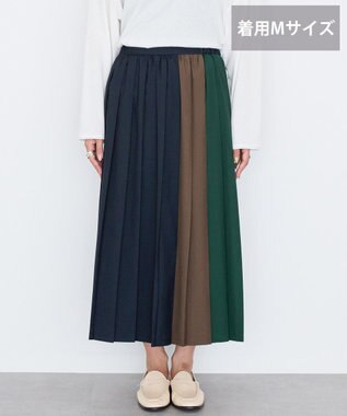 AMERICAN HOLIC 【選べる丈】ブロッキングプリーツスカート Navy