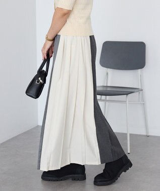 AMERICAN HOLIC 【選べる丈】ブロッキングプリーツスカート Charcoal Gray