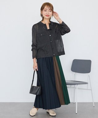 AMERICAN HOLIC 【選べる丈】ブロッキングプリーツスカート Navy