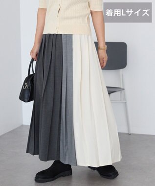 AMERICAN HOLIC 【選べる丈】ブロッキングプリーツスカート Charcoal Gray