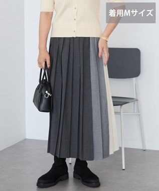 AMERICAN HOLIC 【選べる丈】ブロッキングプリーツスカート Charcoal Gray