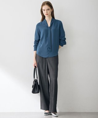 ICB L 【6/12-6/28期間限定・受注生産】BackSatinAmunzen ボウタイブラウス ダルブルー×チャコール
